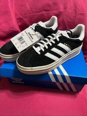 ADDIDAS Gazelle Bold W Black and White Suede Sneakers, women’s 8 1/2